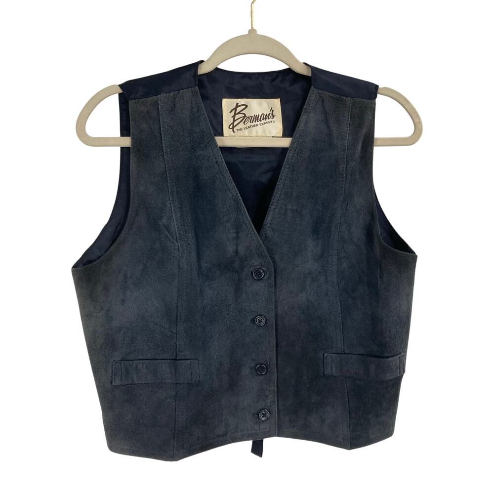VTG Berman's Suede Leather Vest Vintage Black Western Style Women’s Large